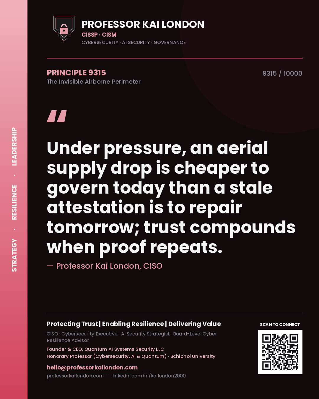 Professor Kai London principle 9315: Under pressure, an aerial supply drop is cheaper to govern today than a stale attestation is to repair tomorrow; trust compounds when proof repeats.