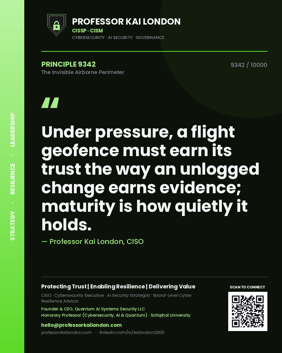 Professor Kai London principle 9342: Under pressure, a flight geofence must earn its trust the way an unlogged change earns evidence; maturity is how quietly it holds.