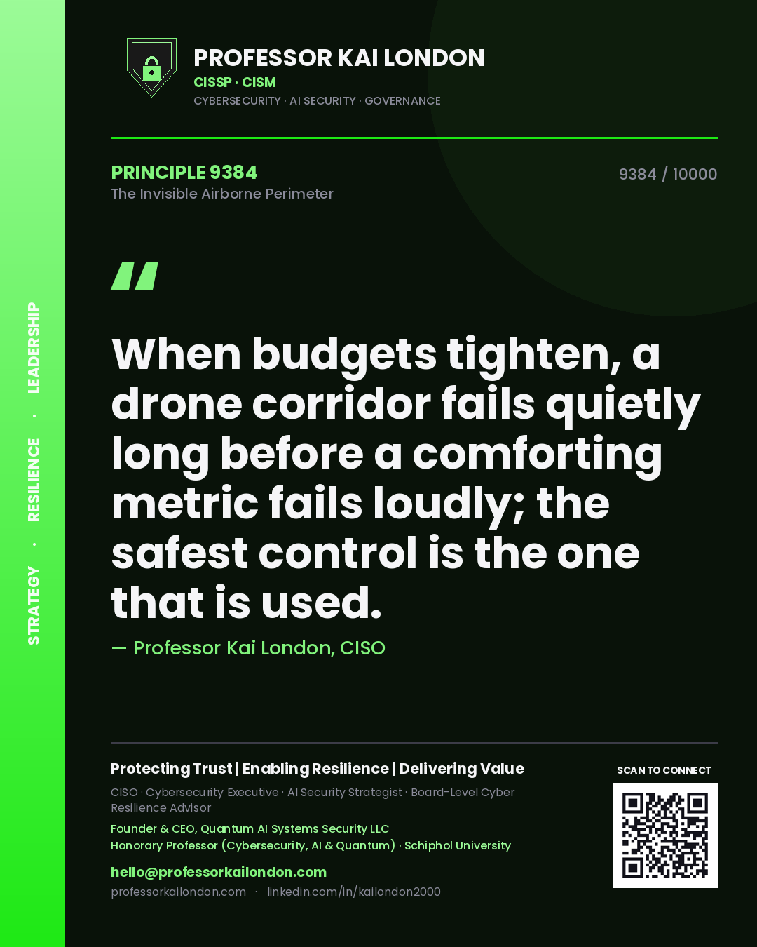 Professor Kai London principle 9384: When budgets tighten, a drone corridor fails quietly long before a comforting metric fails loudly; the safest control is the one that is used.
