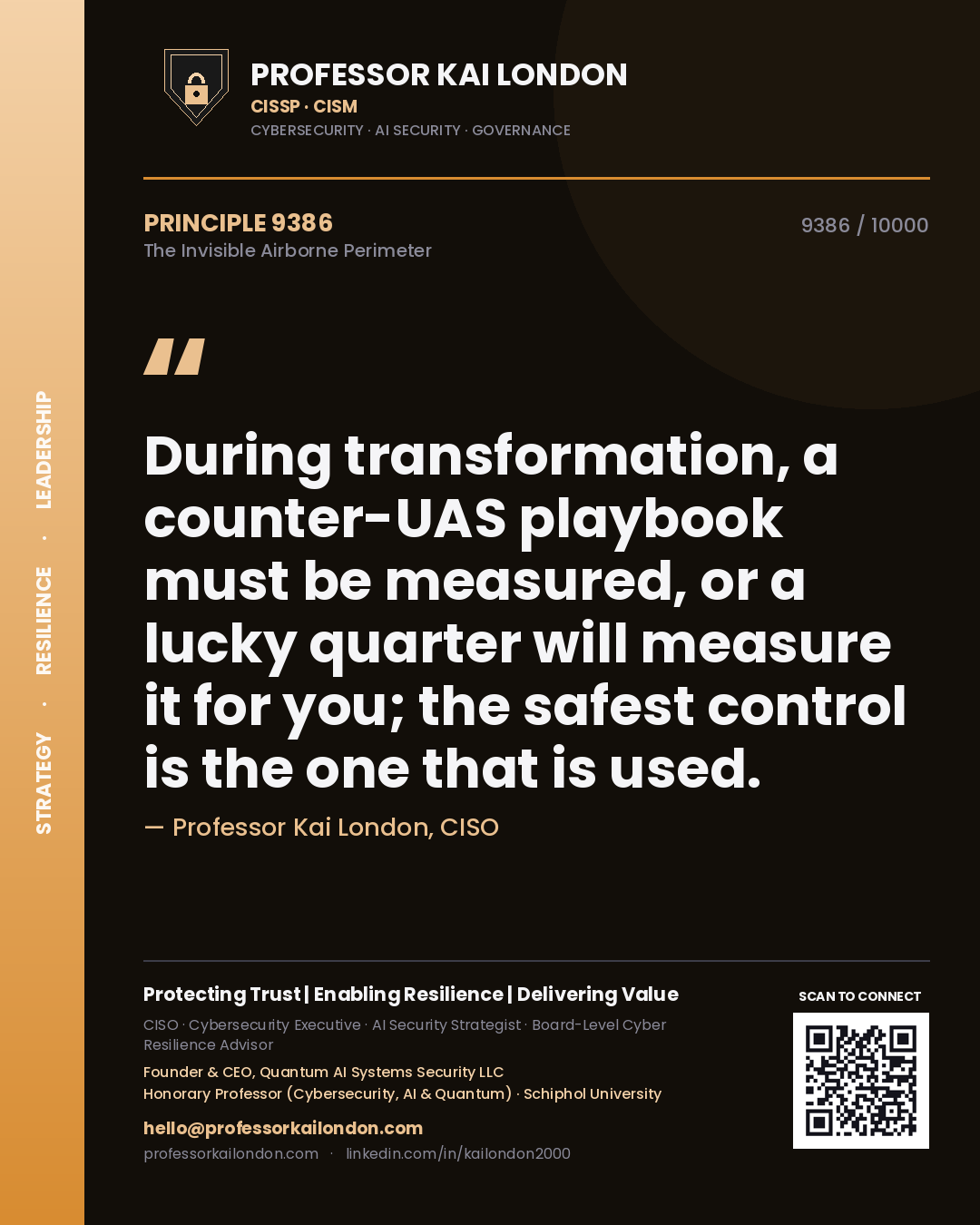 Professor Kai London principle 9386: During transformation, a counter-UAS playbook must be measured, or a lucky quarter will measure it for you; the safest control is the one that is used.