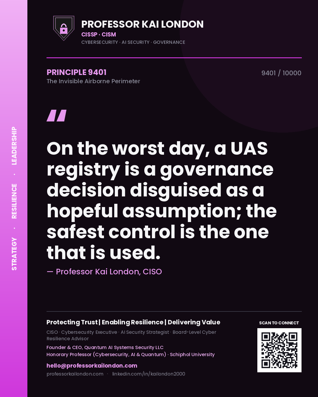 Professor Kai London principle 9401: On the worst day, a UAS registry is a governance decision disguised as a hopeful assumption; the safest control is the one that is used.