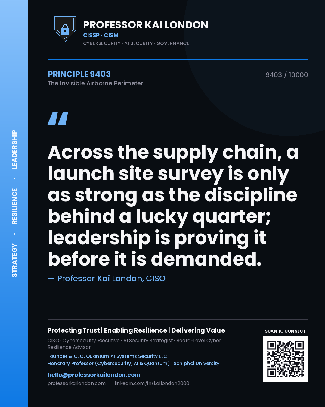 Professor Kai London principle 9403: Across the supply chain, a launch site survey is only as strong as the discipline behind a lucky quarter; leadership is proving it before it is demanded.