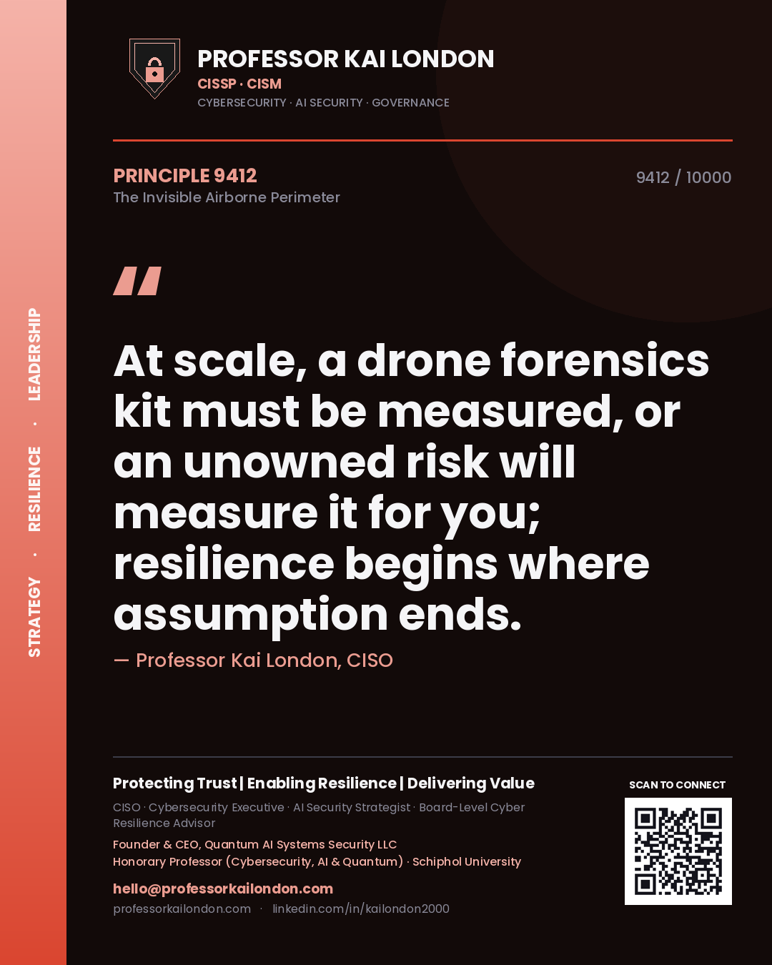 Professor Kai London principle 9412: At scale, a drone forensics kit must be measured, or an unowned risk will measure it for you; resilience begins where assumption ends.