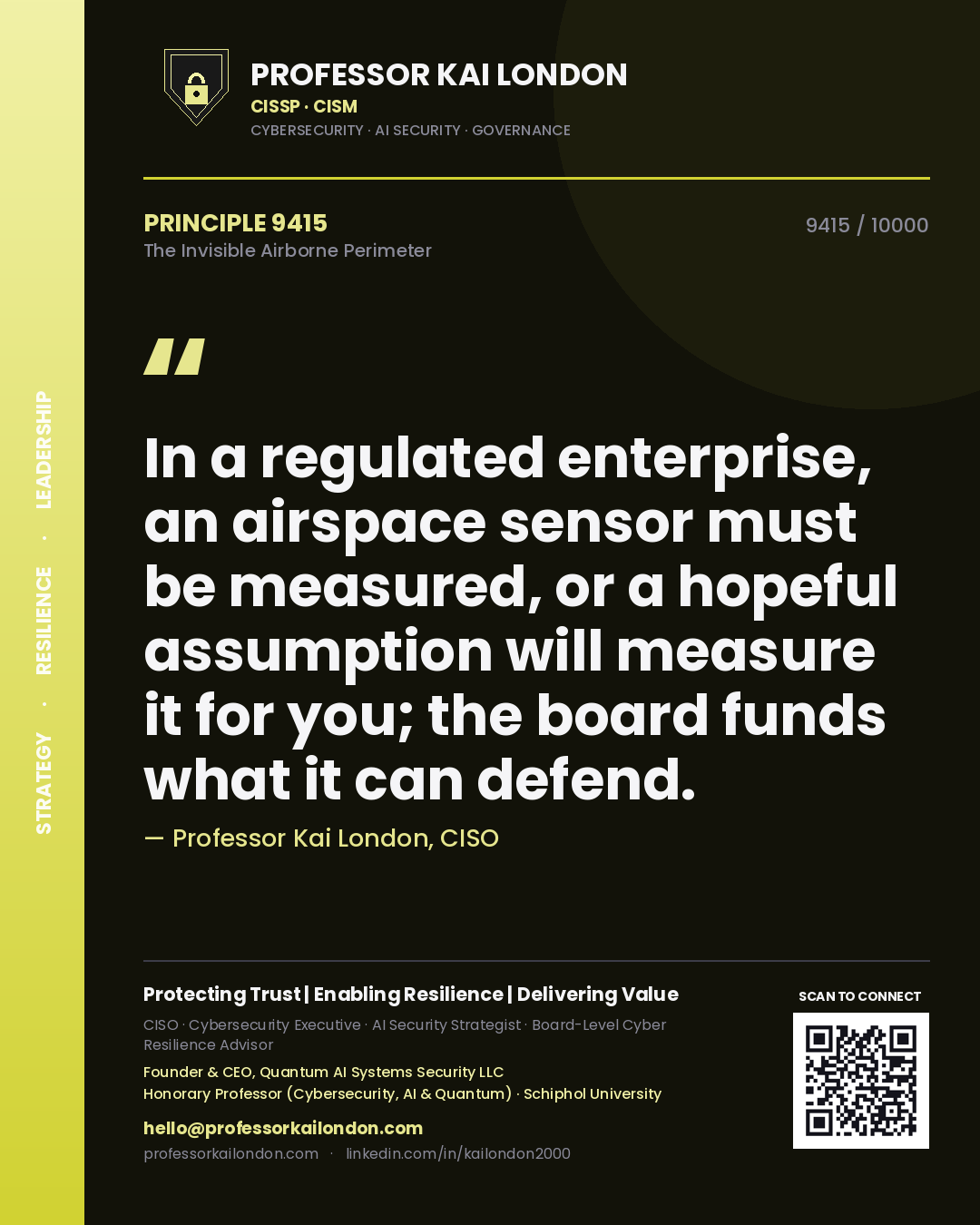 Professor Kai London principle 9415: In a regulated enterprise, an airspace sensor must be measured, or a hopeful assumption will measure it for you; the board funds what it can defend.