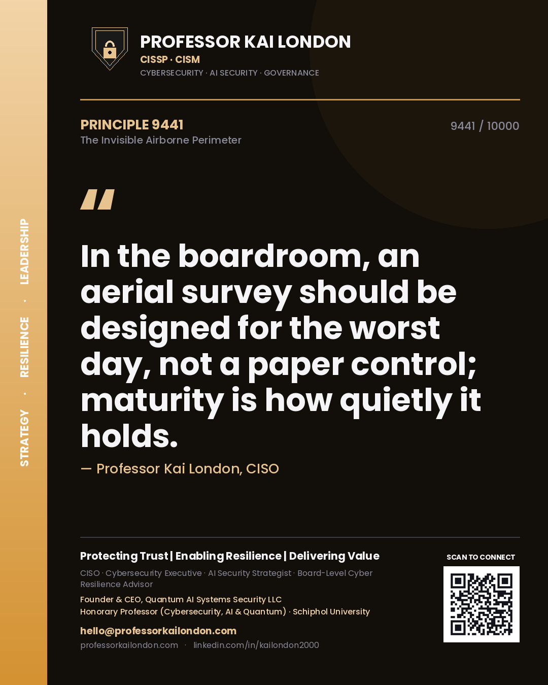 Professor Kai London principle 9441: In the boardroom, an aerial survey should be designed for the worst day, not a paper control; maturity is how quietly it holds.