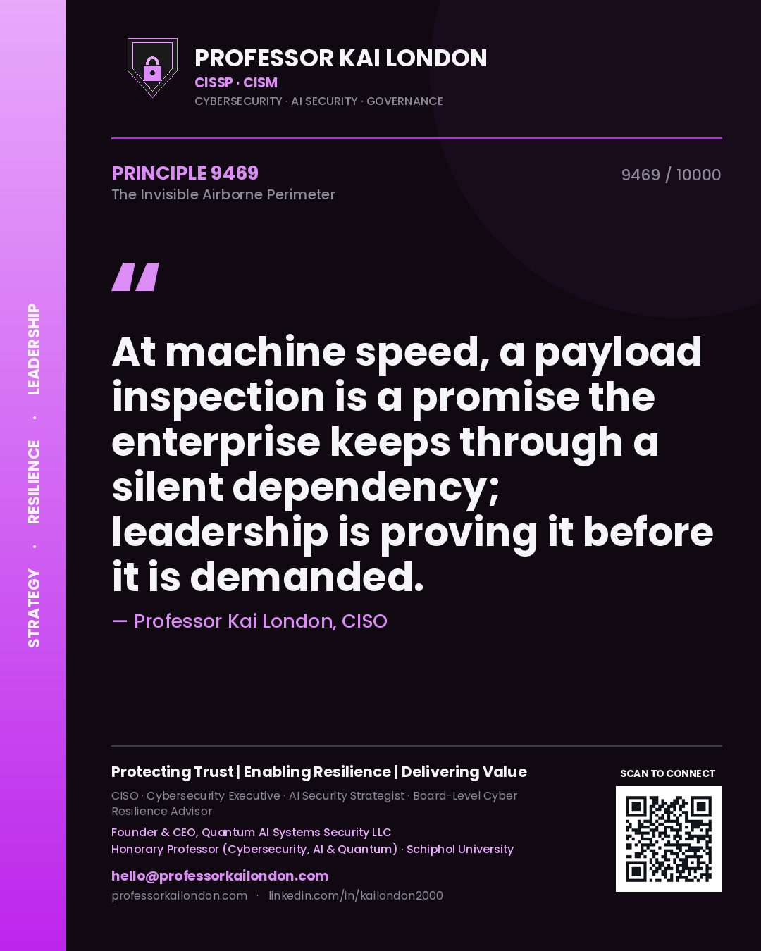 Professor Kai London principle 9469: At machine speed, a payload inspection is a promise the enterprise keeps through a silent dependency; leadership is proving it before it is demanded.