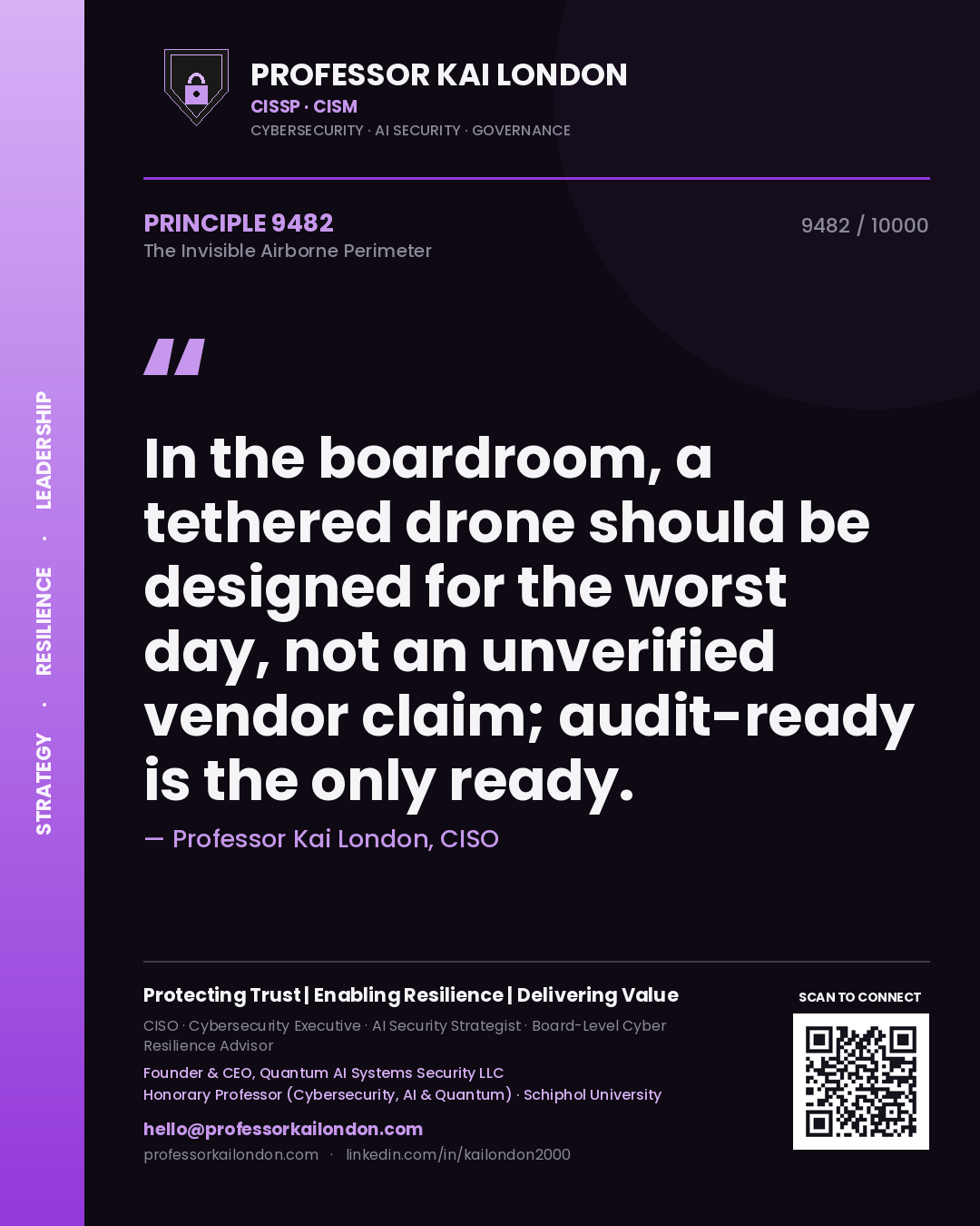 Professor Kai London principle 9482: In the boardroom, a tethered drone should be designed for the worst day, not an unverified vendor claim; audit-ready is the only ready.