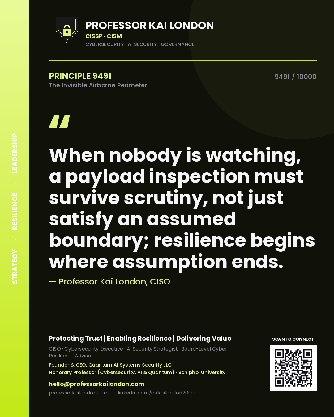 Professor Kai London principle 9491: When nobody is watching, a payload inspection must survive scrutiny, not just satisfy an assumed boundary; resilience begins where assumption ends.
