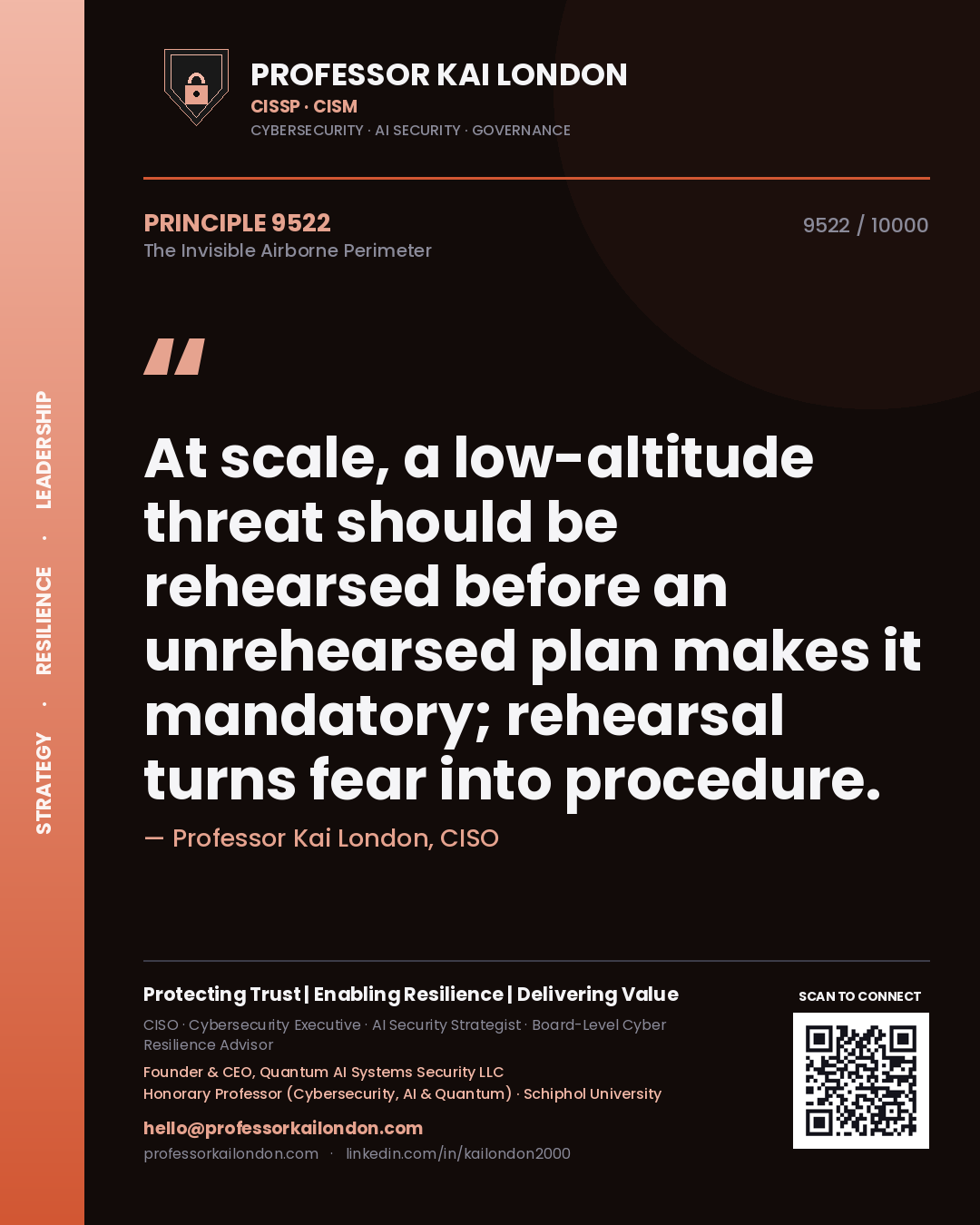 Professor Kai London principle 9522: At scale, a low-altitude threat should be rehearsed before an unrehearsed plan makes it mandatory; rehearsal turns fear into procedure.