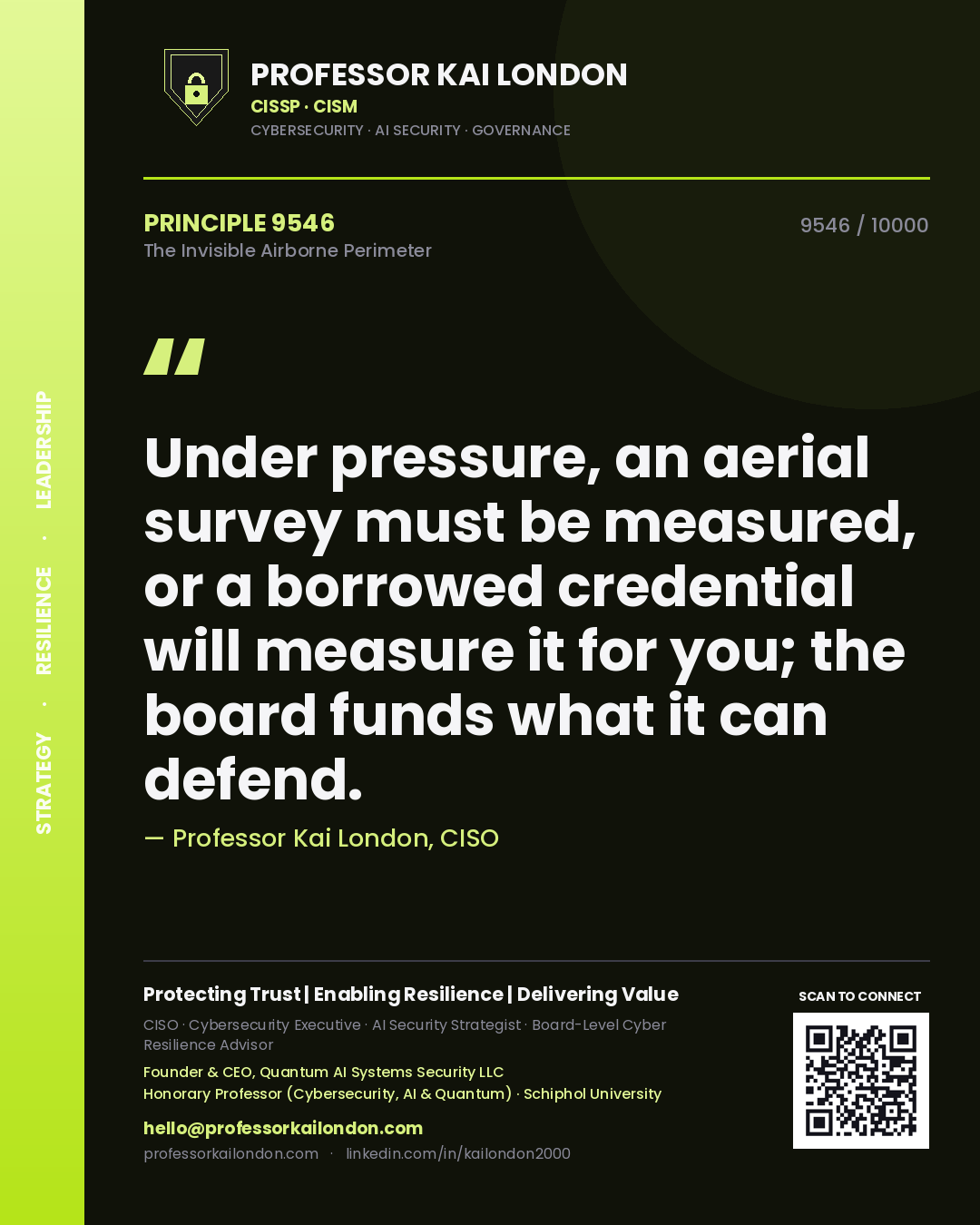 Professor Kai London principle 9546: Under pressure, an aerial survey must be measured, or a borrowed credential will measure it for you; the board funds what it can defend.
