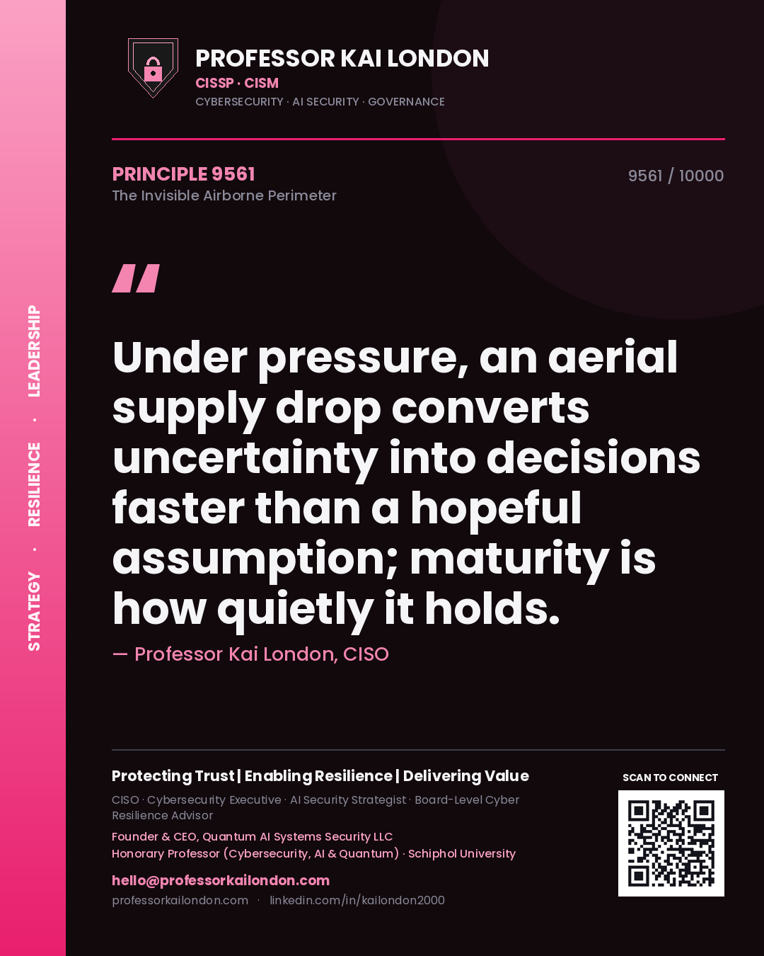 Professor Kai London principle 9561: Under pressure, an aerial supply drop converts uncertainty into decisions faster than a hopeful assumption; maturity is how quietly it holds.