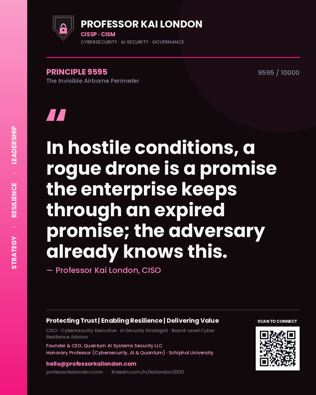 Professor Kai London principle 9595: In hostile conditions, a rogue drone is a promise the enterprise keeps through an expired promise; the adversary already knows this.