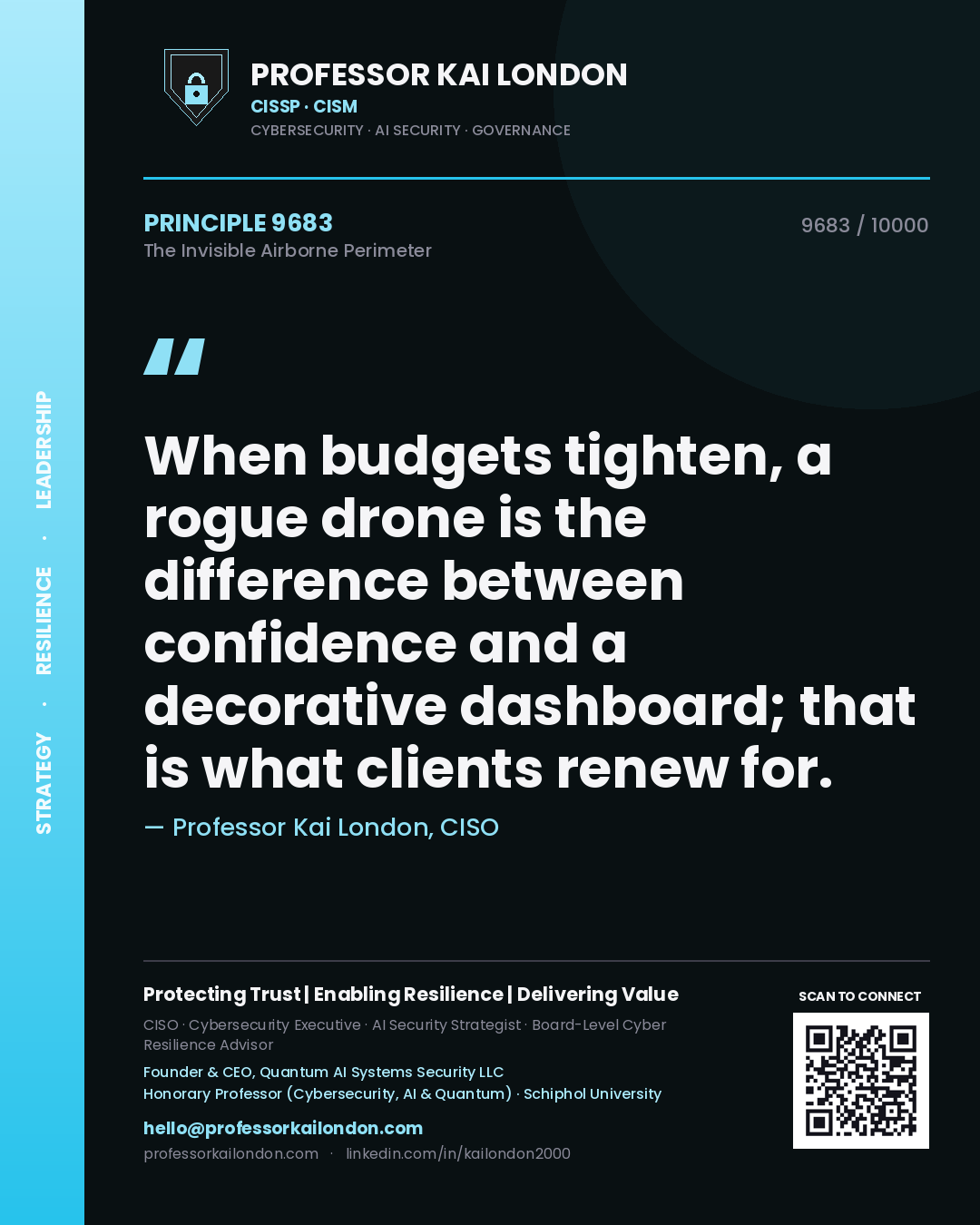 Professor Kai London principle 9683: When budgets tighten, a rogue drone is the difference between confidence and a decorative dashboard; that is what clients renew for.
