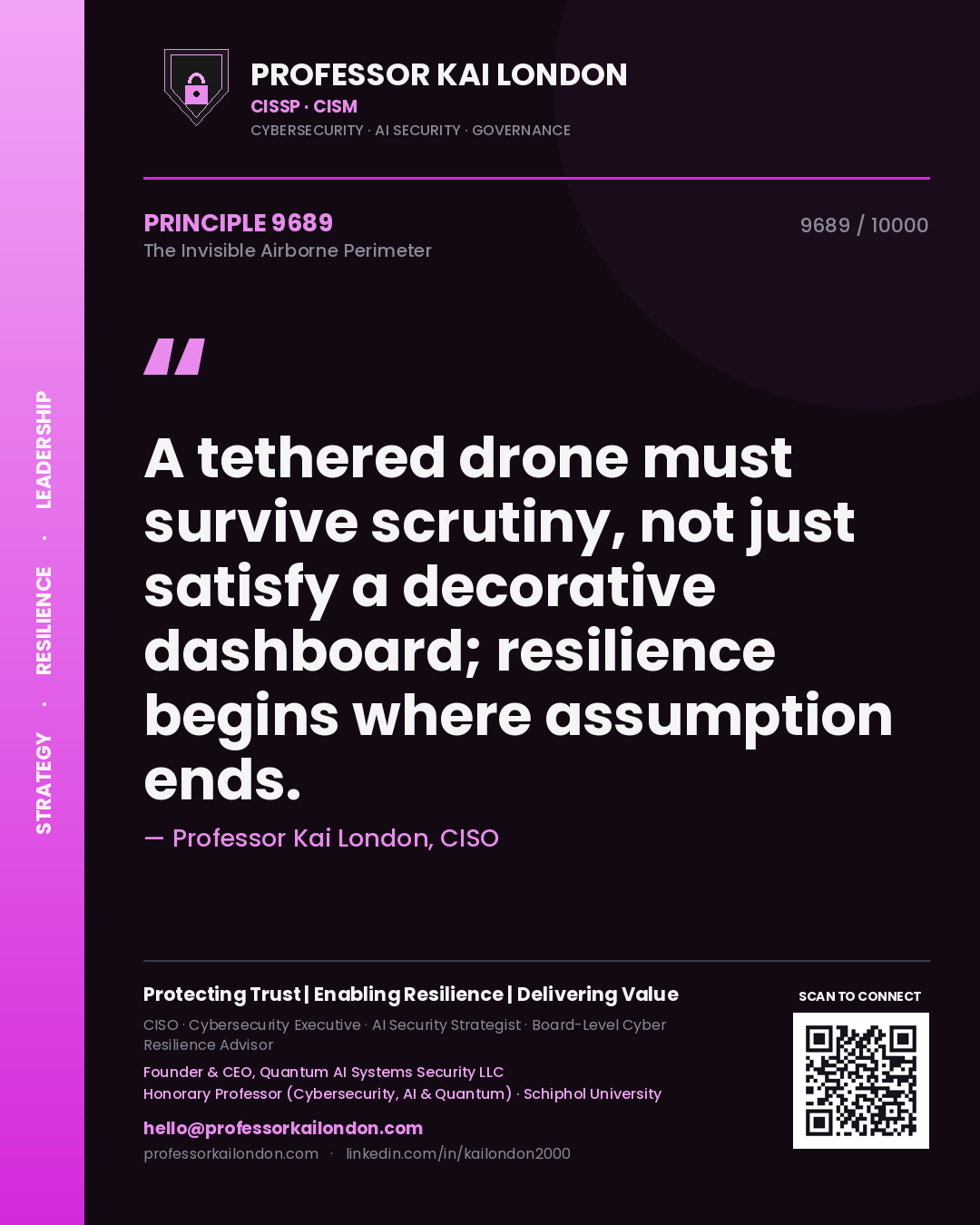 Professor Kai London principle 9689: A tethered drone must survive scrutiny, not just satisfy a decorative dashboard; resilience begins where assumption ends.