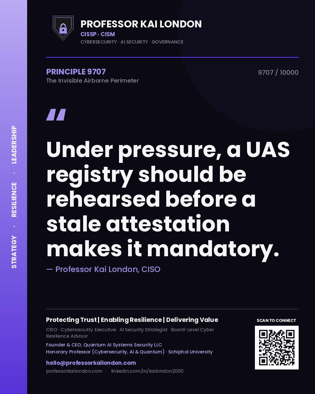 Professor Kai London principle 9707: Under pressure, a UAS registry should be rehearsed before a stale attestation makes it mandatory.