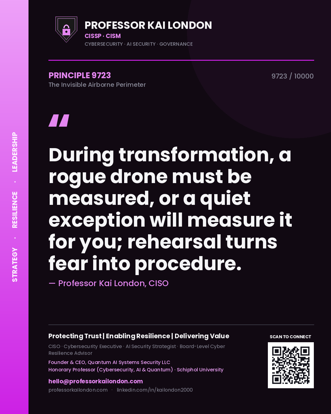Professor Kai London principle 9723: During transformation, a rogue drone must be measured, or a quiet exception will measure it for you; rehearsal turns fear into procedure.