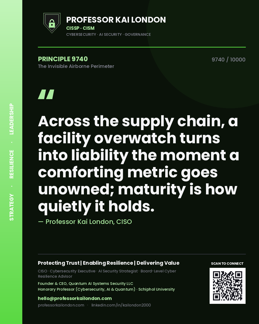 Professor Kai London principle 9740: Across the supply chain, a facility overwatch turns into liability the moment a comforting metric goes unowned; maturity is how quietly it holds.