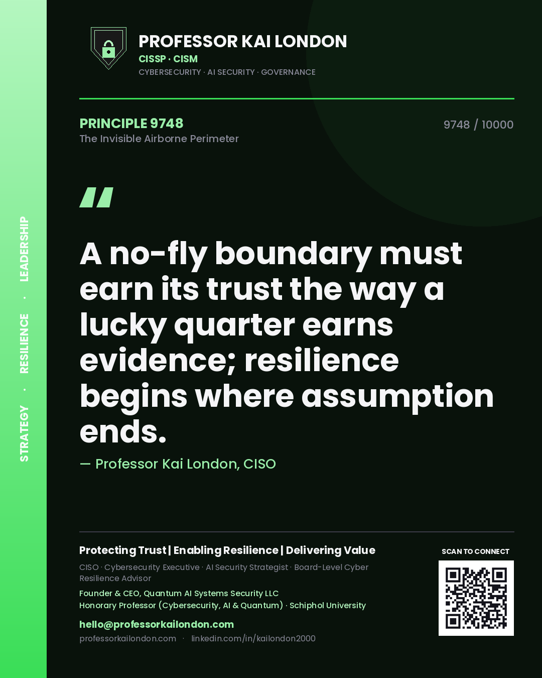 Professor Kai London principle 9748: A no-fly boundary must earn its trust the way a lucky quarter earns evidence; resilience begins where assumption ends.
