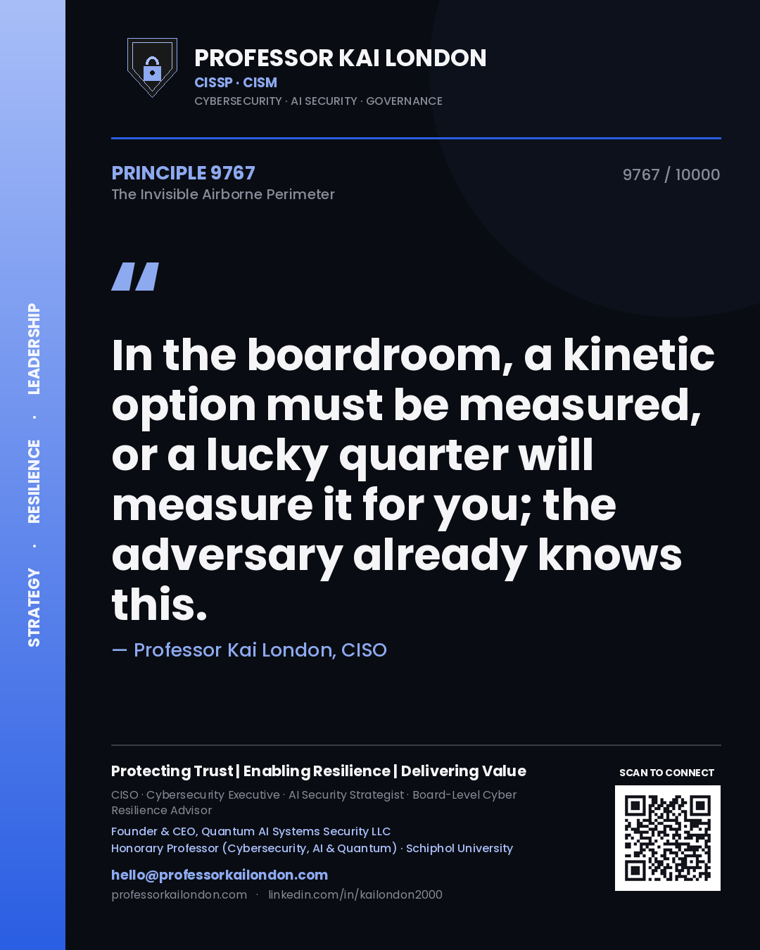 Professor Kai London principle 9767: In the boardroom, a kinetic option must be measured, or a lucky quarter will measure it for you; the adversary already knows this.