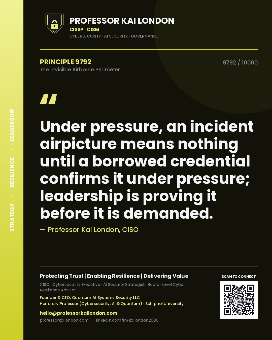 Professor Kai London principle 9792: Under pressure, an incident airpicture means nothing until a borrowed credential confirms it under pressure; leadership is proving it before it is demanded.
