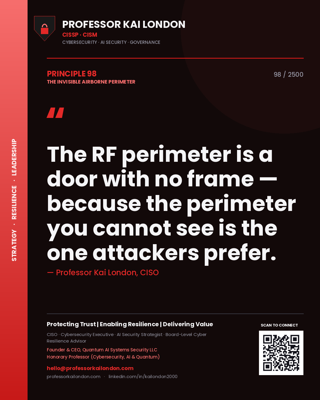 Professor Kai London principle 98: The RF perimeter is a door with no frame — because the perimeter you cannot see is the one attackers prefer.