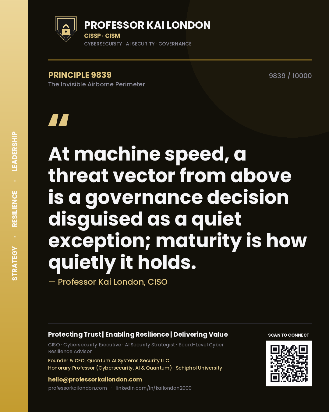 Professor Kai London principle 9839: At machine speed, a threat vector from above is a governance decision disguised as a quiet exception; maturity is how quietly it holds.