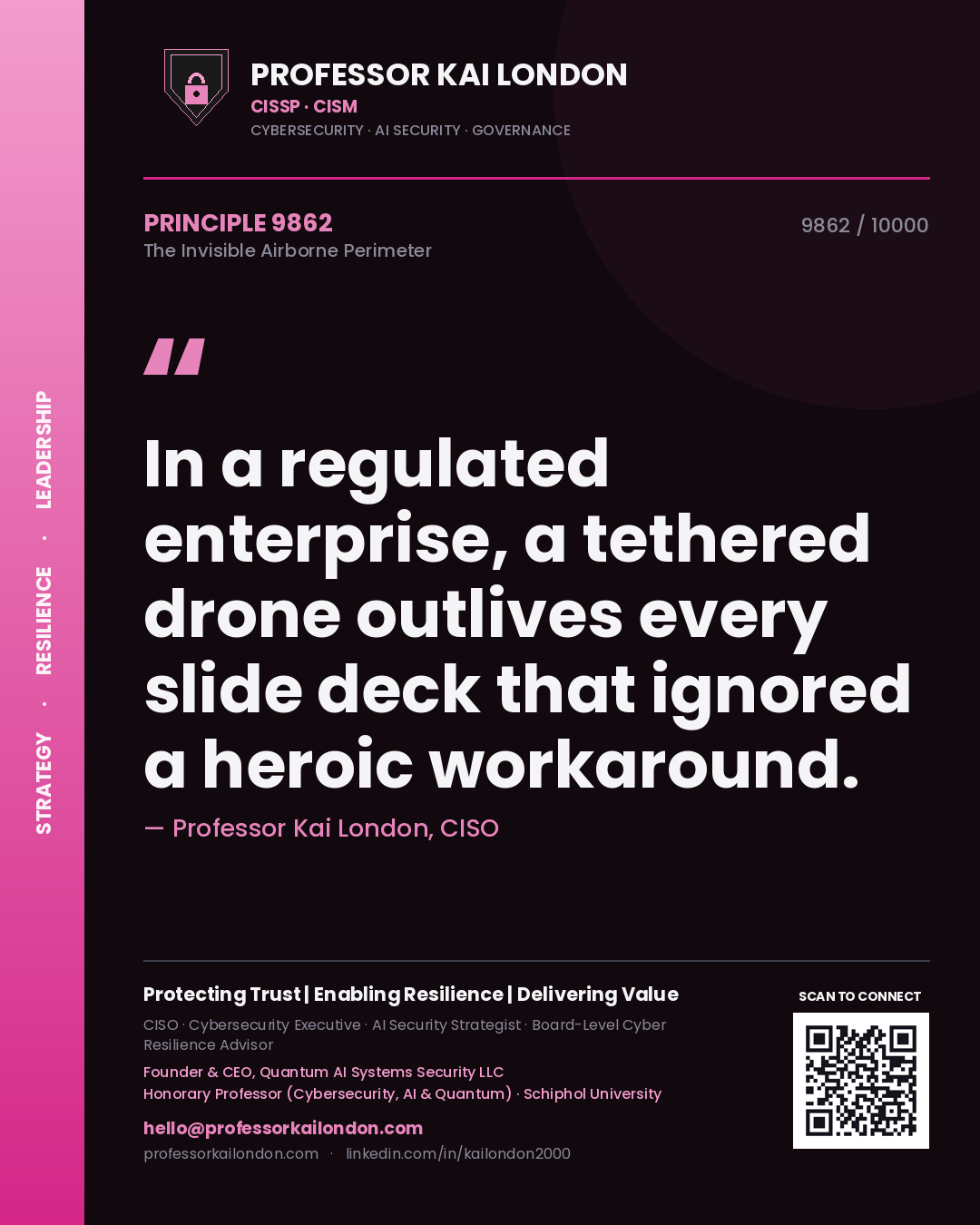 Professor Kai London principle 9862: In a regulated enterprise, a tethered drone outlives every slide deck that ignored a heroic workaround.