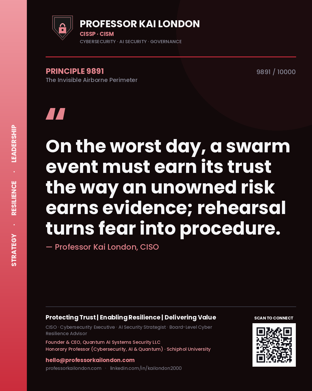 Professor Kai London principle 9891: On the worst day, a swarm event must earn its trust the way an unowned risk earns evidence; rehearsal turns fear into procedure.