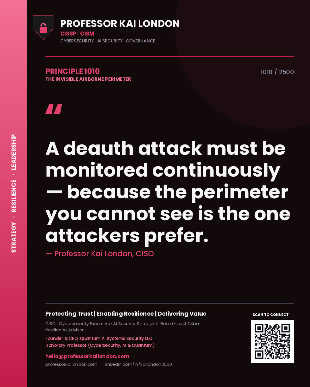 Professor Kai London principle 1010: A deauth attack must be monitored continuously — because the perimeter you cannot see is the one attackers prefer.