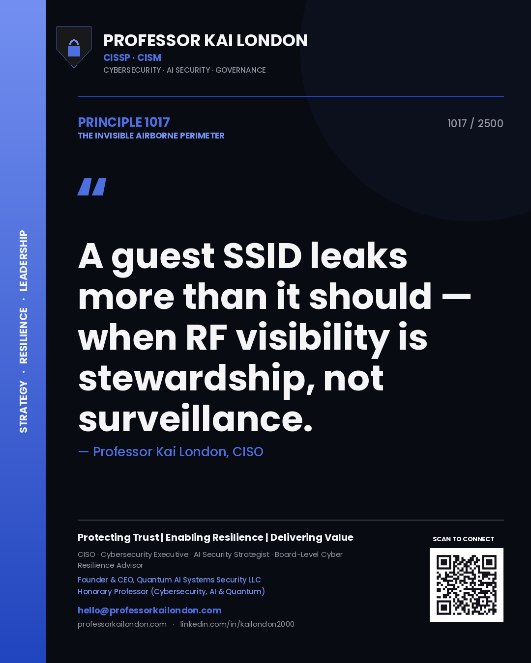 Professor Kai London principle 1017: A guest SSID leaks more than it should — when RF visibility is stewardship, not surveillance.