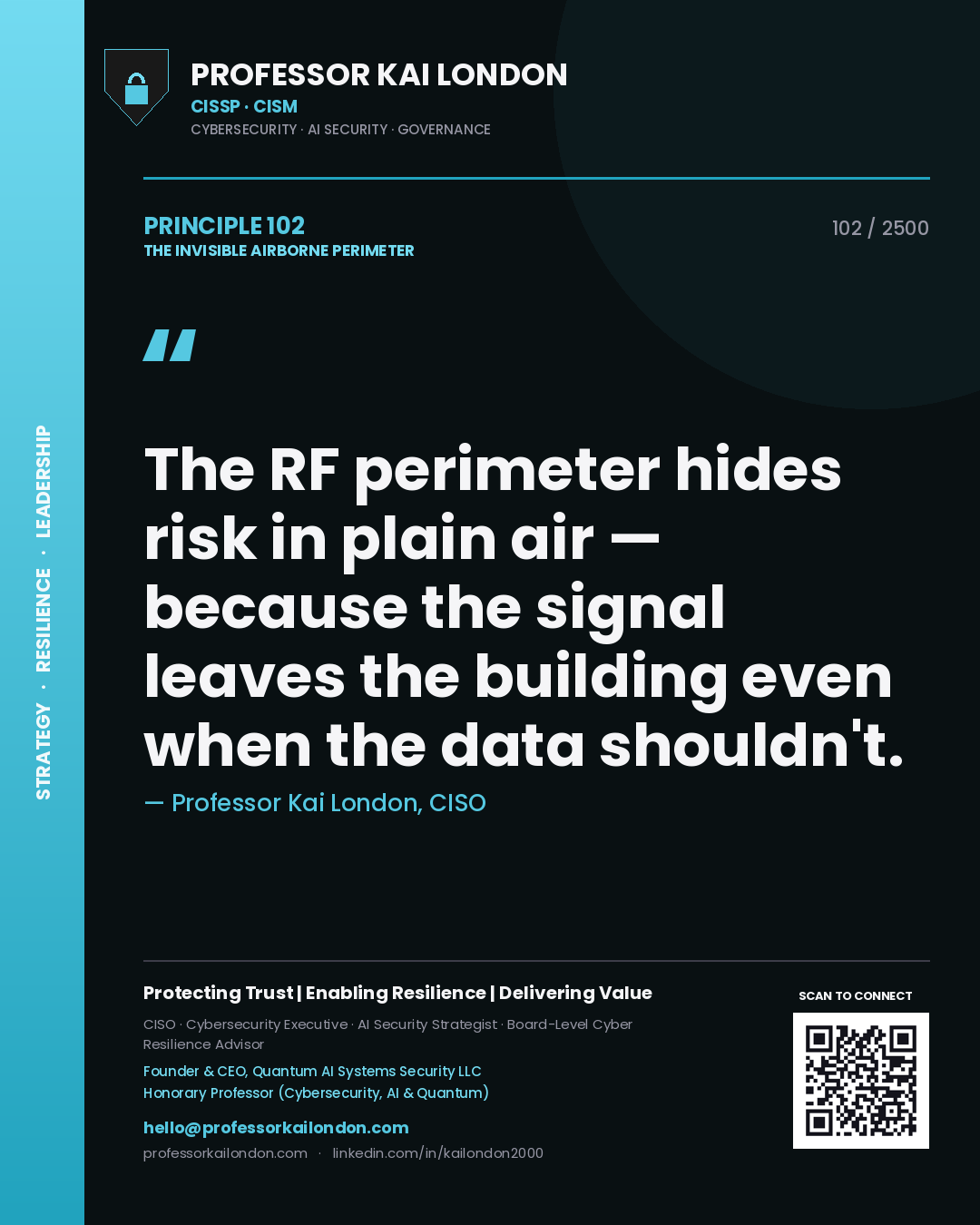 Professor Kai London principle 102: The RF perimeter hides risk in plain air — because the signal leaves the building even when the data shouldn't.