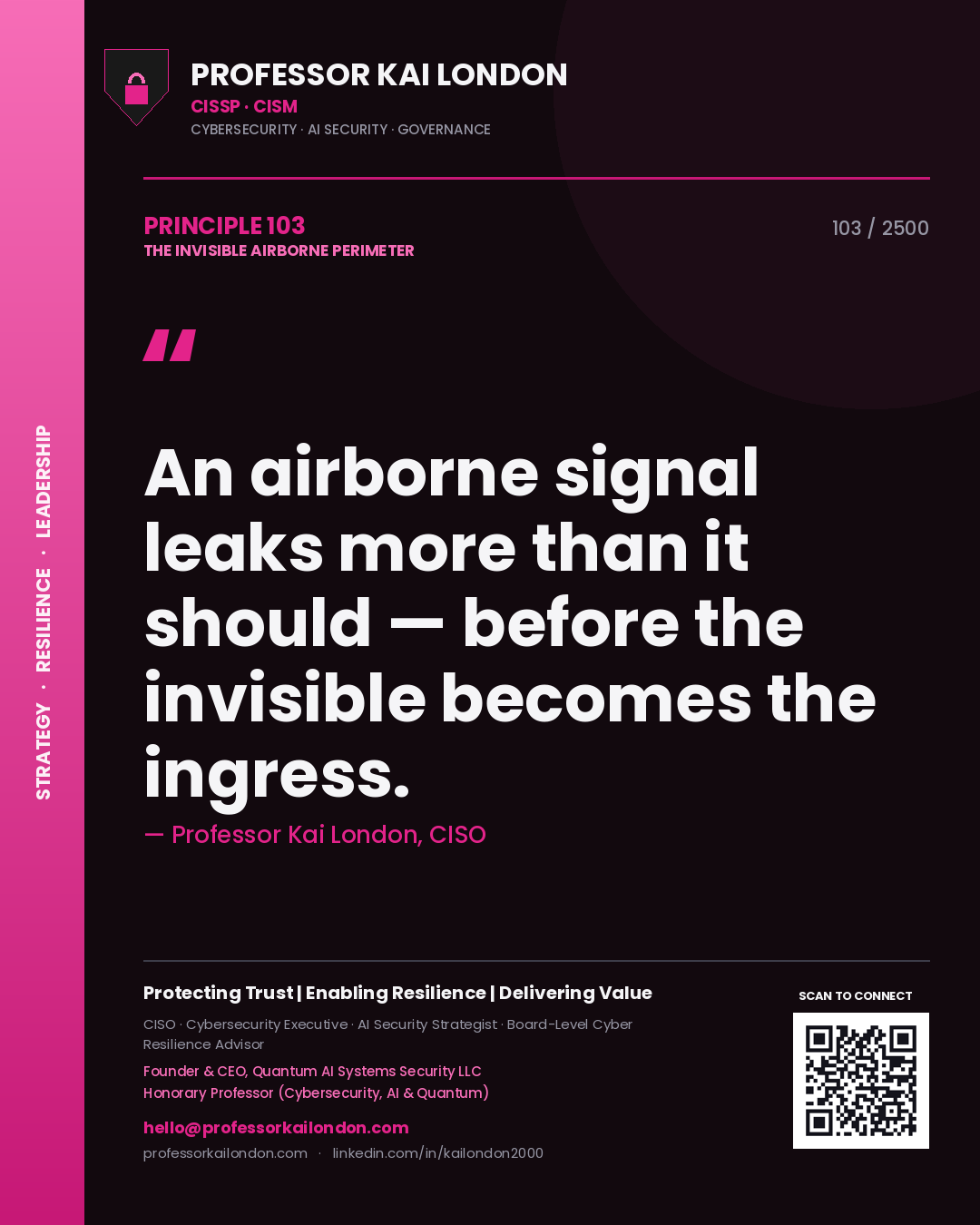 Professor Kai London principle 103: An airborne signal leaks more than it should — before the invisible becomes the ingress.