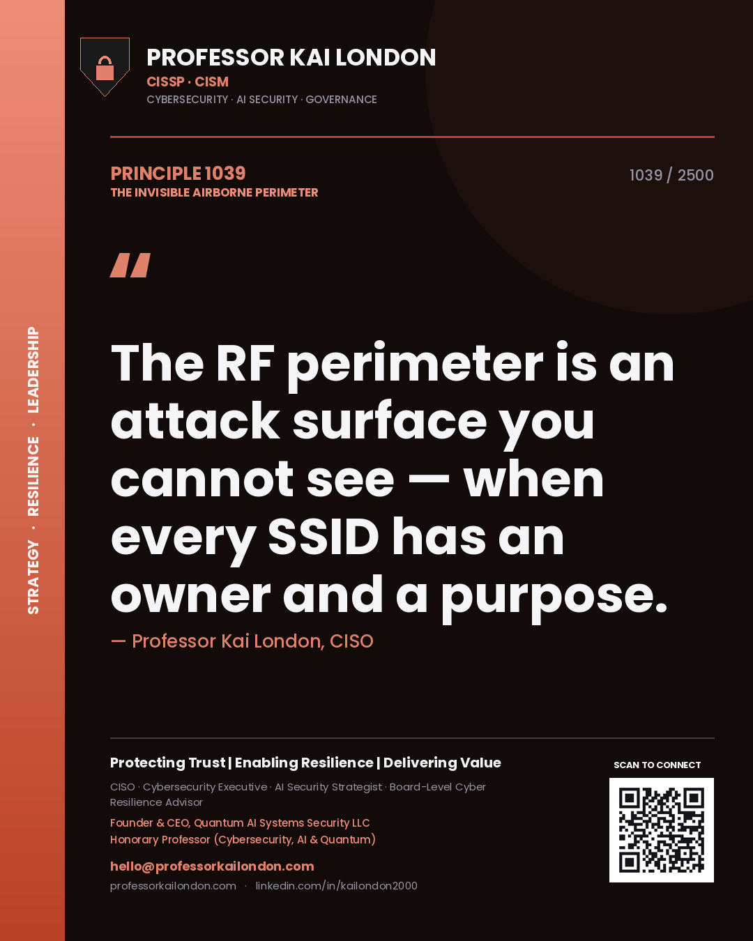 Professor Kai London principle 1039: The RF perimeter is an attack surface you cannot see — when every SSID has an owner and a purpose.