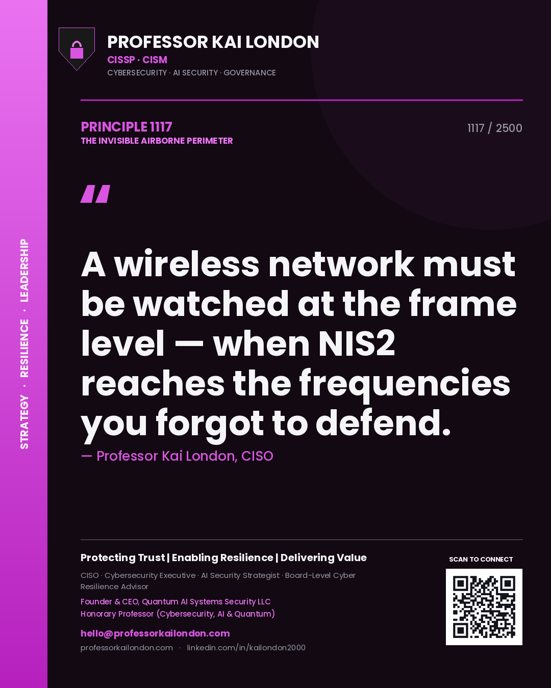 Professor Kai London principle 1117: A wireless network must be watched at the frame level — when NIS2 reaches the frequencies you forgot to defend.