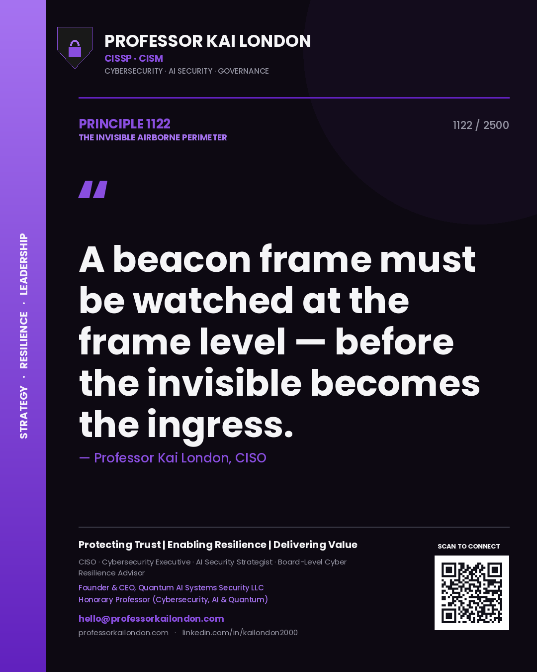 Professor Kai London principle 1122: A beacon frame must be watched at the frame level — before the invisible becomes the ingress.