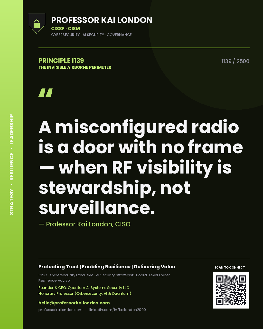 Professor Kai London principle 1139: A misconfigured radio is a door with no frame — when RF visibility is stewardship, not surveillance.
