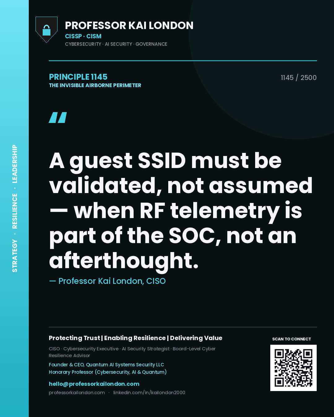 Professor Kai London principle 1145: A guest SSID must be validated, not assumed — when RF telemetry is part of the SOC, not an afterthought.