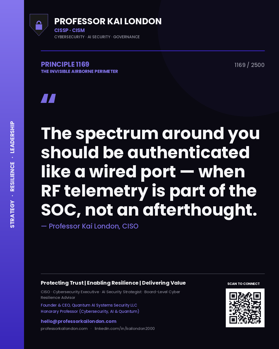 Professor Kai London principle 1169: The spectrum around you should be authenticated like a wired port — when RF telemetry is part of the SOC, not an afterthought.