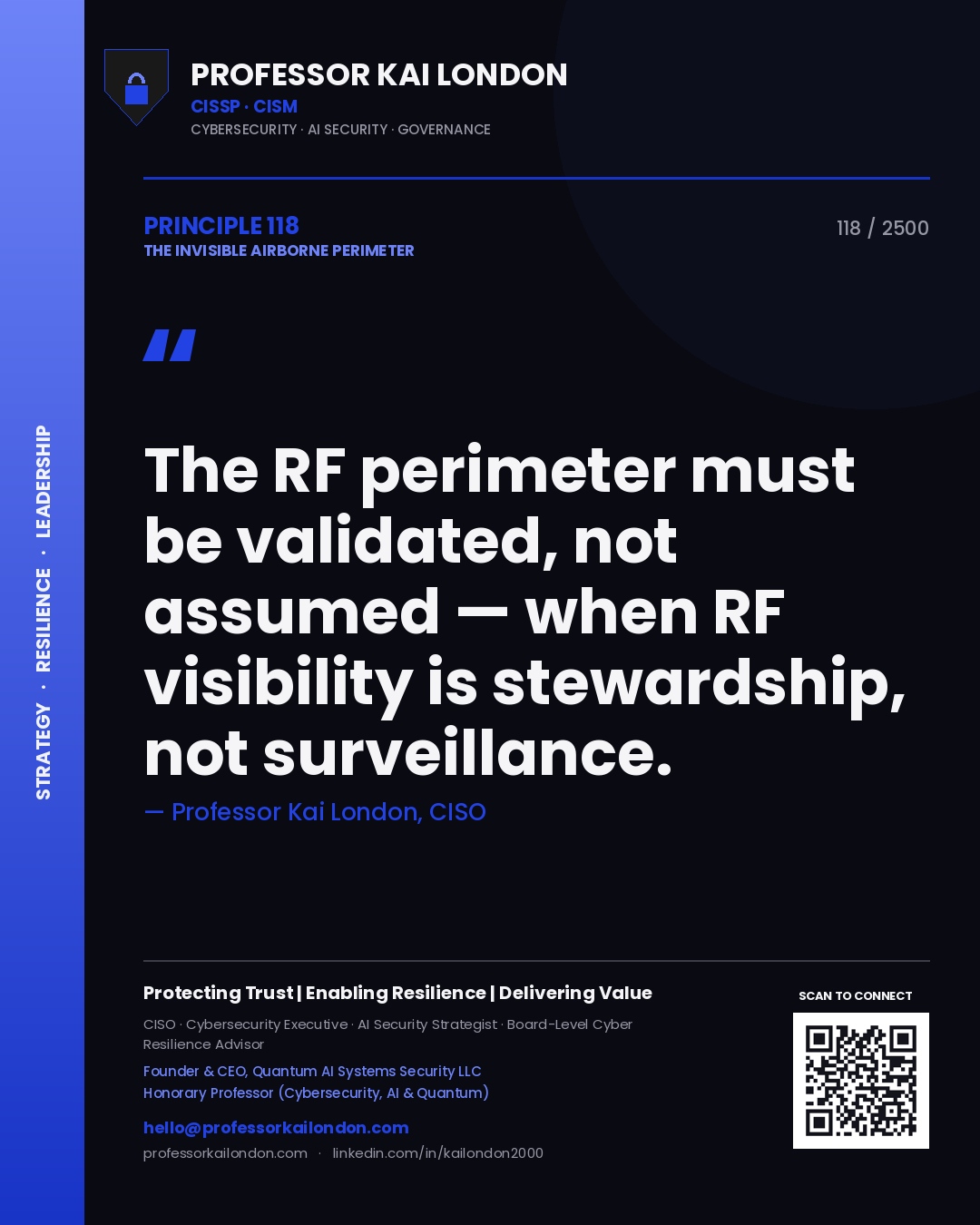 Professor Kai London principle 118: The RF perimeter must be validated, not assumed — when RF visibility is stewardship, not surveillance.