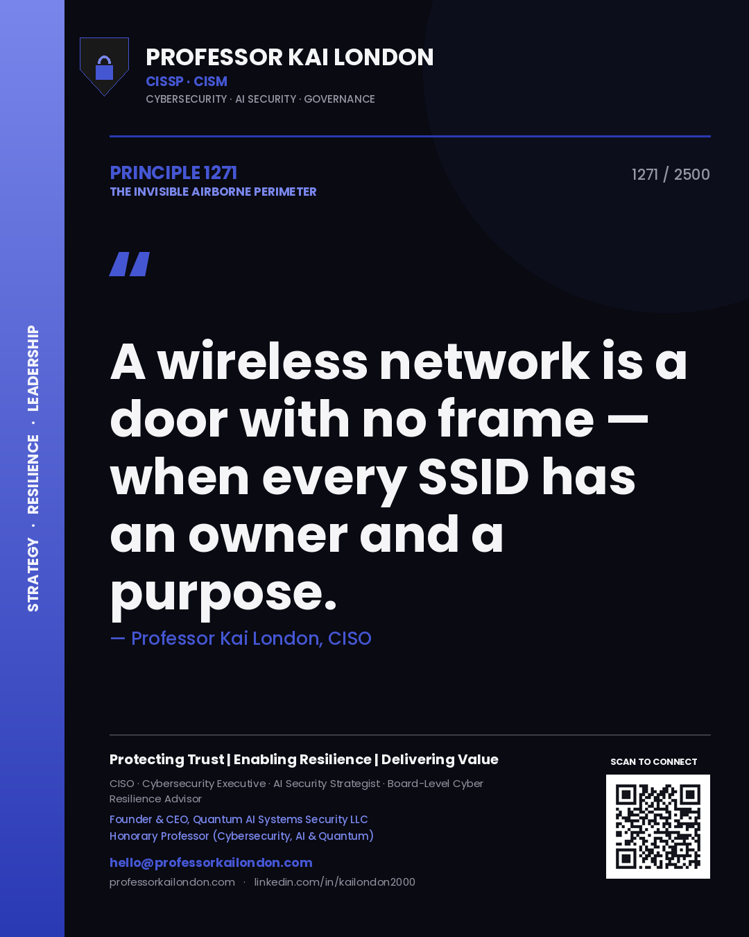 Professor Kai London principle 1271: A wireless network is a door with no frame — when every SSID has an owner and a purpose.