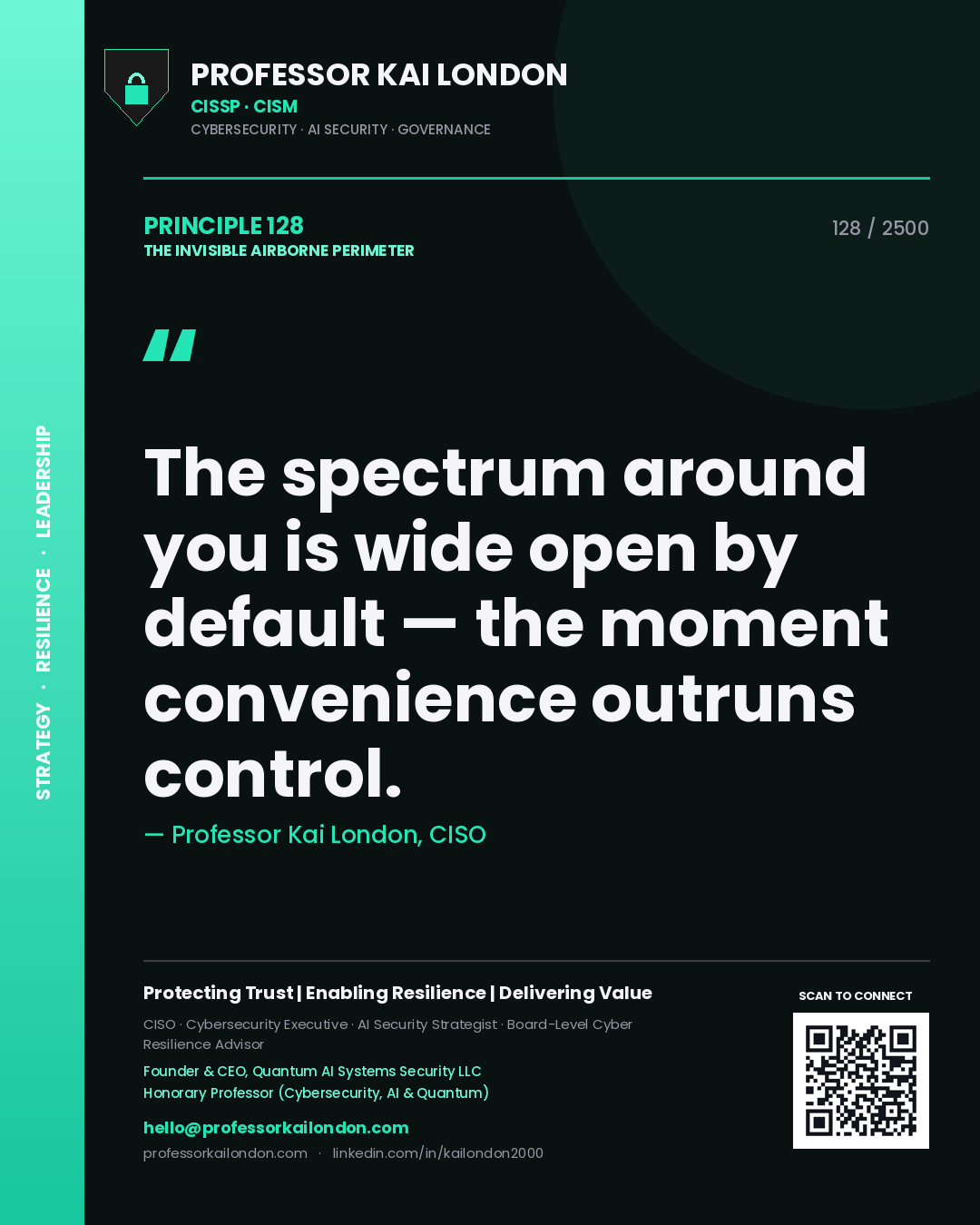 Professor Kai London principle 128: The spectrum around you is wide open by default — the moment convenience outruns control.