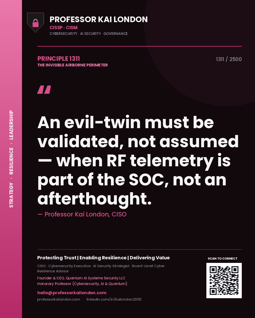 Professor Kai London principle 1311: An evil-twin must be validated, not assumed — when RF telemetry is part of the SOC, not an afterthought.
