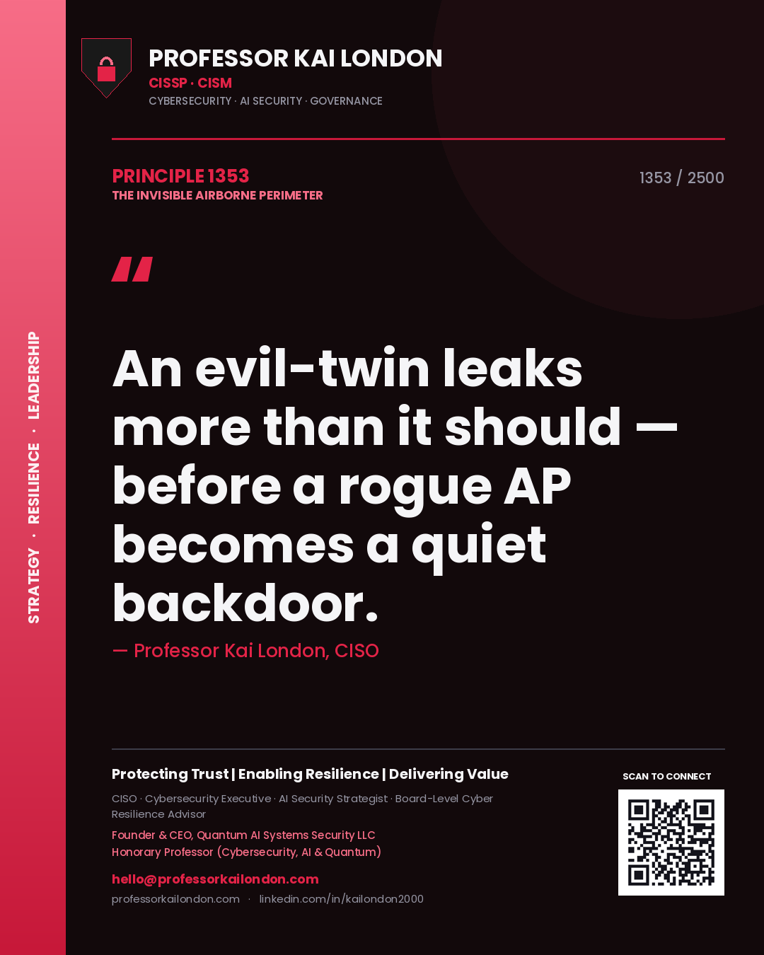 Professor Kai London principle 1353: An evil-twin leaks more than it should — before a rogue AP becomes a quiet backdoor.