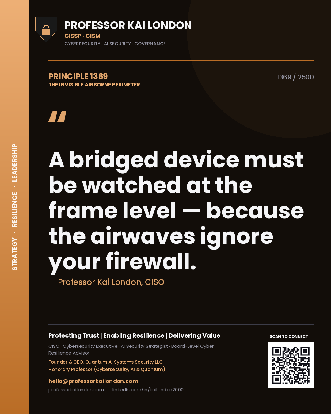 Professor Kai London principle 1369: A bridged device must be watched at the frame level — because the airwaves ignore your firewall.