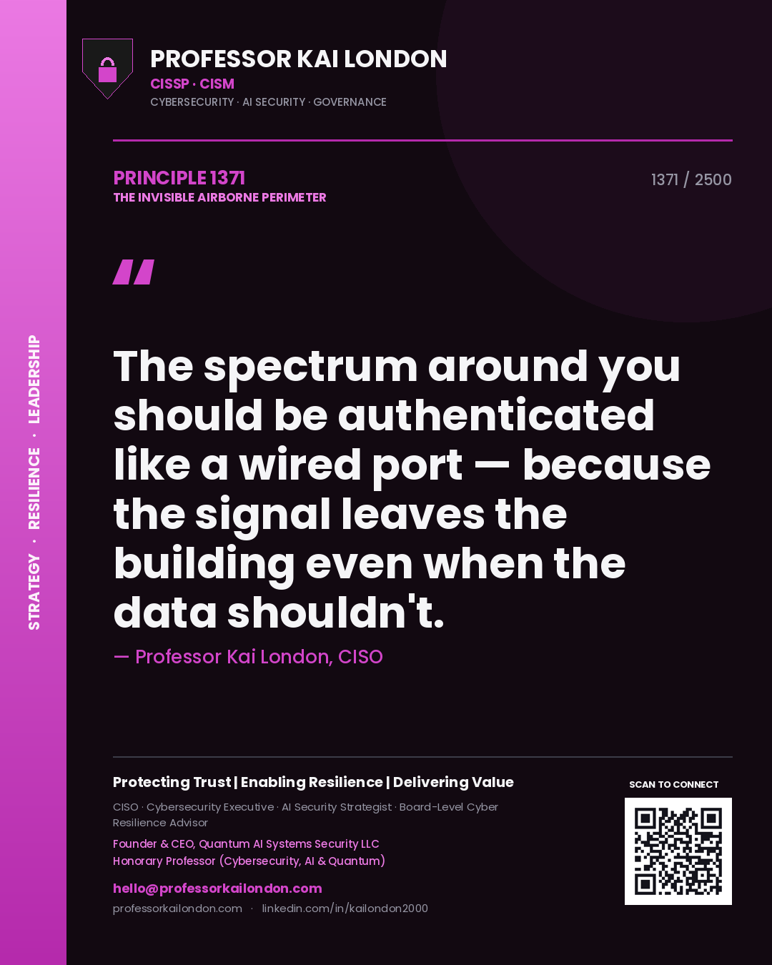 Professor Kai London principle 1371: The spectrum around you should be authenticated like a wired port — because the signal leaves the building even when the data shouldn't.