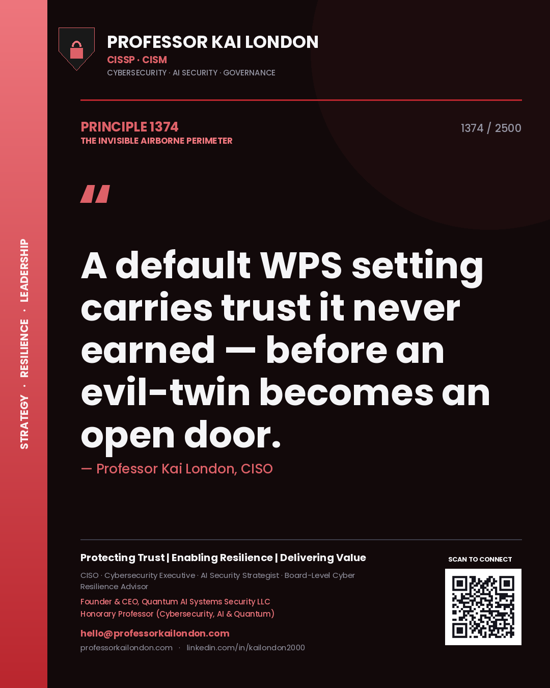 Professor Kai London principle 1374: A default WPS setting carries trust it never earned — before an evil-twin becomes an open door.
