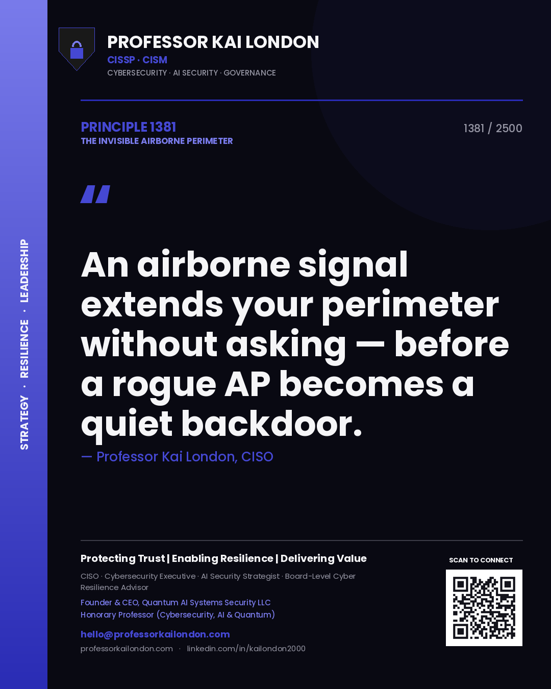 Professor Kai London principle 1381: An airborne signal extends your perimeter without asking — before a rogue AP becomes a quiet backdoor.