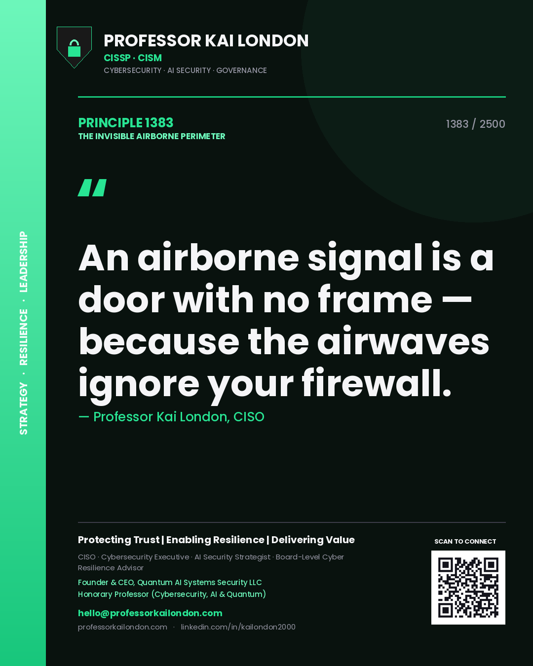 Professor Kai London principle 1383: An airborne signal is a door with no frame — because the airwaves ignore your firewall.