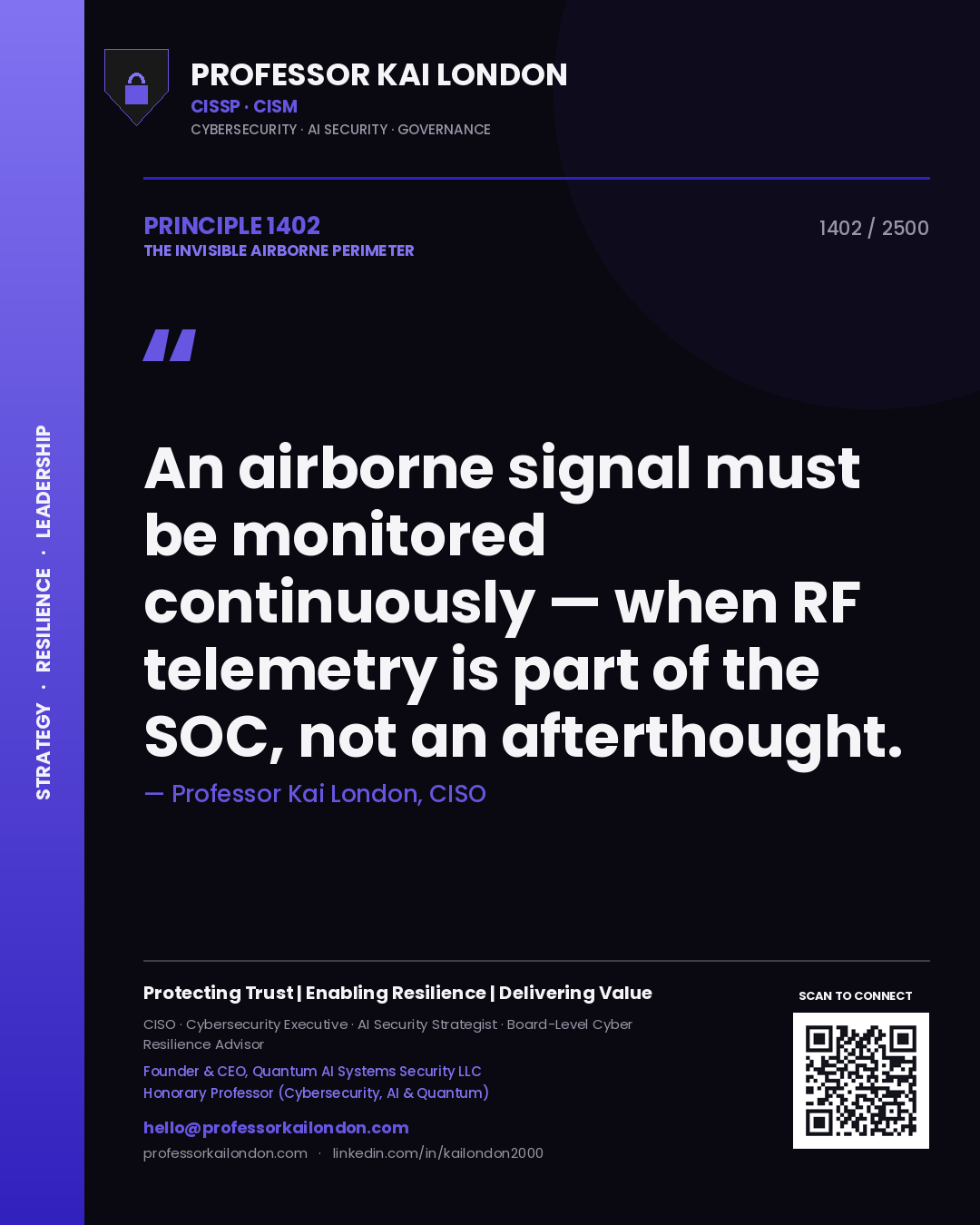 Professor Kai London principle 1402: An airborne signal must be monitored continuously — when RF telemetry is part of the SOC, not an afterthought.