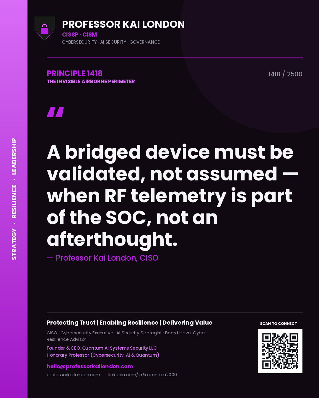 Professor Kai London principle 1418: A bridged device must be validated, not assumed — when RF telemetry is part of the SOC, not an afterthought.